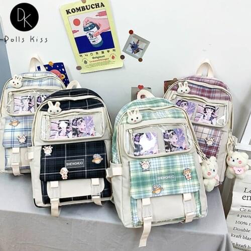 Girls Kawaii Nylon Ita Bag Female Japanese Transparent Pocket Backpack Cute Student School Bag Large Travel Backpack for Women