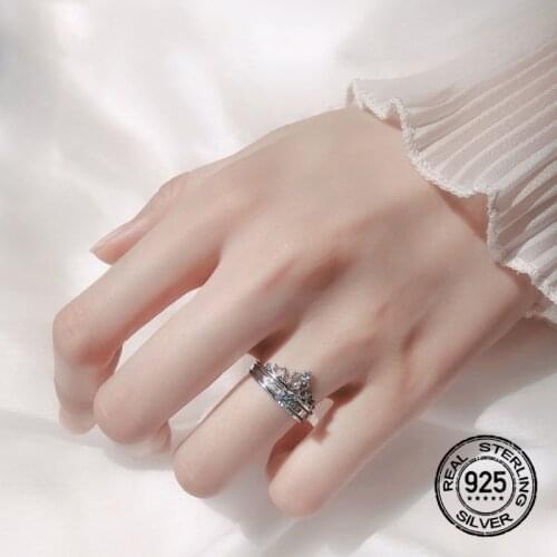 Crown Two-in-one Opening Adjustable Rings S925 Silver For Women Korean Fashion New Trendy Hot Girl Student Jewelry Gift INEFFA