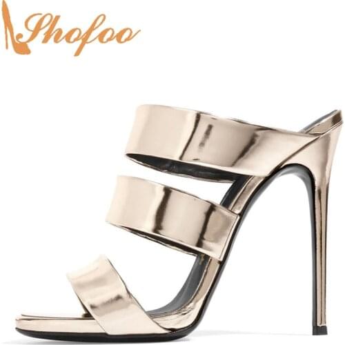 Sliver Stiletto High Thin Heels Women Fashion Shoes Round Toe Three Strap Casual Woman Mature Sandals Large Size 12 45 Shofoo