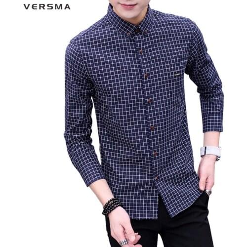 VERSMA New Brand Clothing Spring Casual Shirt Men Long Sleeve Patchwork Men Plaid Shirt Fashion Cotton Slim Fit Dress Shirt 4XL