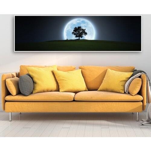 Wall Art Home Decor Modular Planet Picture Canvas Abstract Blue Moon Night Scene Forest Tree landscape HD Printing Painting Core