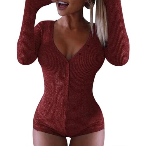 Women Pajama For Adults Solid Sexy Cotton Onesie Ladies Sleepwear One Piece Jumpsuit Pajamas Nightwear Sexy Nighties Rompers