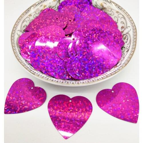 50g 32mm Flat Heart Sequins For Crafts Sewing Accessories Confetti Spangles Paillette Hologram Laser Rose Red With 1 Hole
