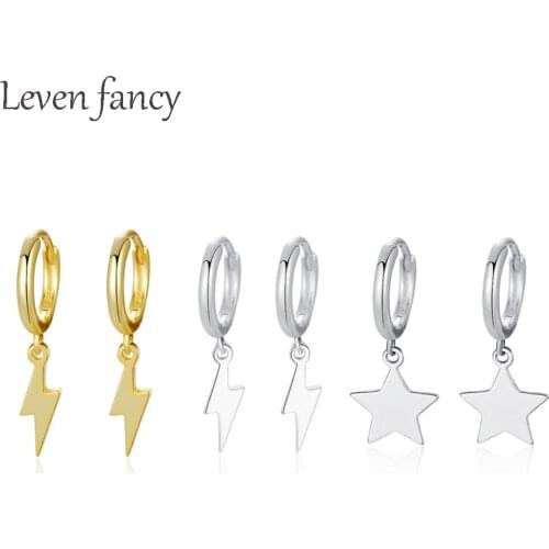 Lightning Bolt Dangle Hoop Earrings for Women Teen Girls 925 Sterling Silver Huggie Moon Star Flash Dipped Cartilage Earrings