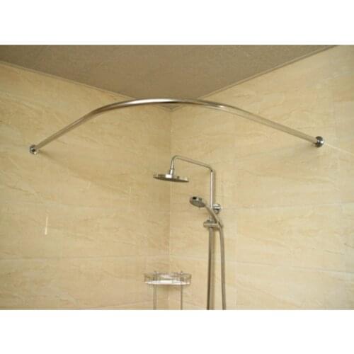 Shower Curtain Corner Curved Rail Rod Bath Tub Pole w/ Track Slider & Hanger