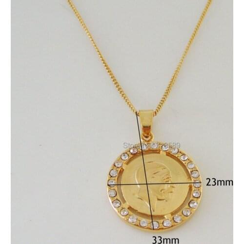 Order 10$ is FREE Shipping/ YELLOW GOLD OVERLAY GP EP 18" NECKLACE & ISRAEL MONEY SIGN PENDANT CZ STONE/ Great Money Maker
