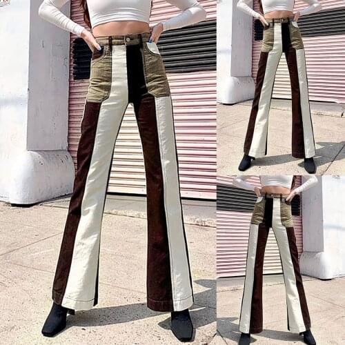 Micro La style personalized splicing shows thin temperament commuter thin high waist womens jeans European and American style