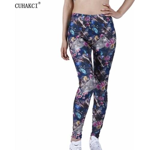 CUHAKCI 2021 New Fashion Floral Print Legings Women Elastic Fitness Leggins High Waist Trouser Elastic Sexy Pants Starry Sky