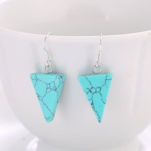 10 Pairs Silver Plated Geometric Shape Green Turquoises Stone Dangle Earrings for Women Opalite Opal Jewelry