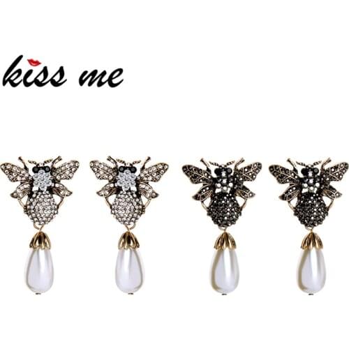 Kissme Vintage Style Insect Earrings For Women Gifts Delicate Crystal Acrylic Pearl Drop Earrings 2020 Fashion Jewelry Wholesale