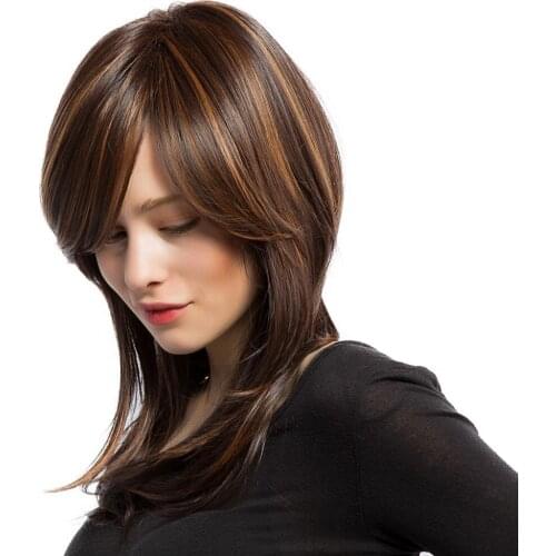 Women Ombre Wig Long Straight Layer Natural Highlight Wig Cosplay Brown Gold