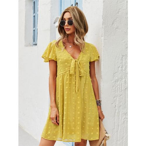Womens Fashion Casual Sexy Solid 2021 Spring Summer New Style Dress High Waist Short Sleeve Bandage Female Dress