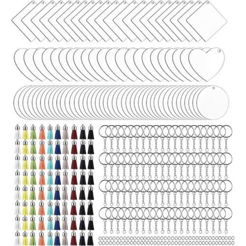 320Pieces Acrylic Keychain Blank Key Rings Set Include 80 Pieces Keychain Blanks