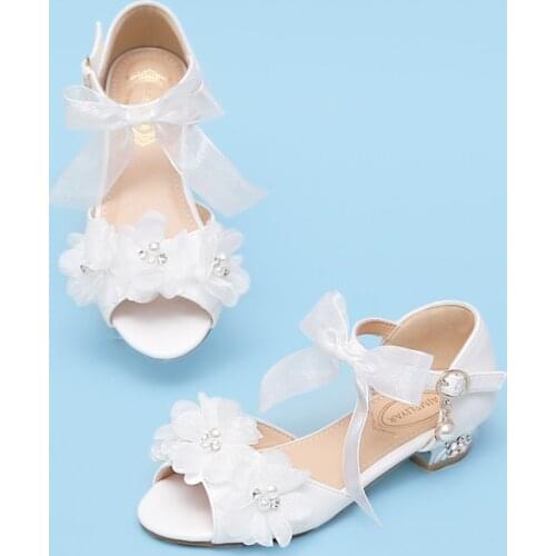 White Chiffon Flower Children A- line with Large Girls Sandals Leather Dance Mori Sweet Wedding Flower Boys/Flower Girls