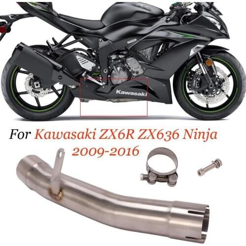 For Kawasaki ZX6R ZX636 Ninja 2009-2016 Motorcycle Exhaust Pipe Delete Catalyst Middle Link Tube Slip On Original Muffler Pipe