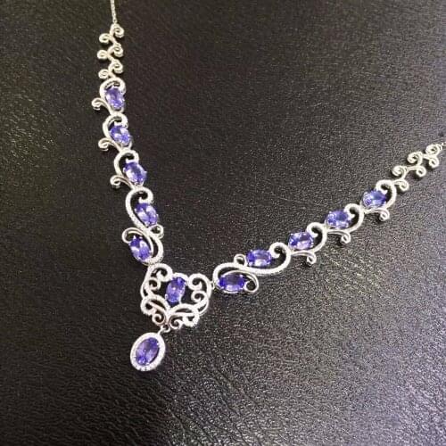 Tested Natural Tanzanite Choker Necklaces Women, 4*6mm*12Pcs Birthstone, 925 Sterling Silver with Velvet Box Certificate FN189