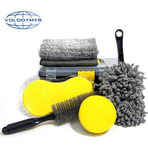Car Cleaning Kit Wheel Rim Brush Microfiber Towel Interior Chenille Brush Waxing Sponge for Detailing Detail Clean Wash Tools