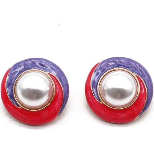 Round Pearls Earrings Enamel Fashion Sweet Creative Classic Alloy Brincos For Women Jewelry