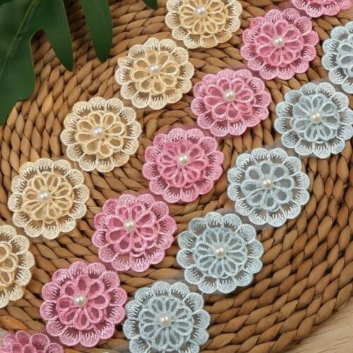 20Yds Embroidered Net Lace Trim Flowers Pearls Fabric DIY 5cm Patch Headdress Decoration Sewing Handmade Materials Free Shipping