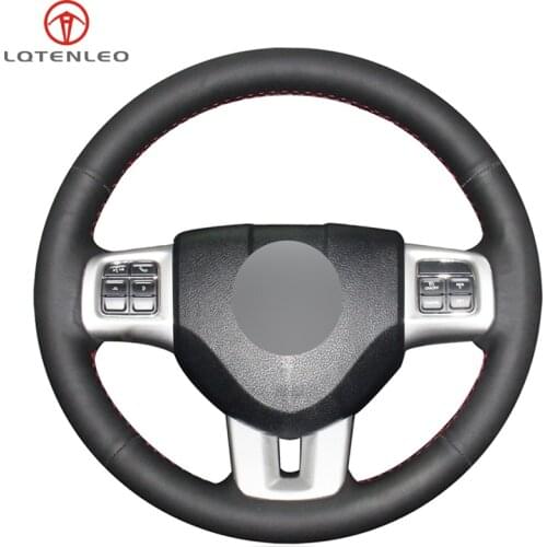 LQTENLEO Black Genuine Leather Hand Sew Car Steering Wheel Cover For Dodge Dart 2013-2016 Volkswagen VW Routan 2011-2012