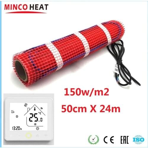 MINCO HEAT 50cmX24m 12m2 Warm Mat Water-proof Shell Twin-Conductor Heating Cable Rug Under Tile Cement Wooden Floor