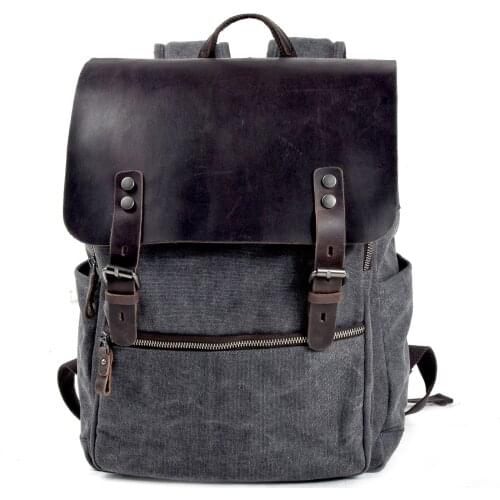 M488 New Europe Dropshipping Back Pack Vintage Canvas Leather Backpacks Men 14" Laptop Daypacks Waterproof Canvas Rucksacks