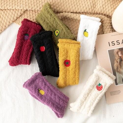 Two Pairs Japanese Harajuku Thick Socks Cotton With Strawberry Autumn Winter Funny Women Kawaii Girls Warm Cute Fluffy Purple