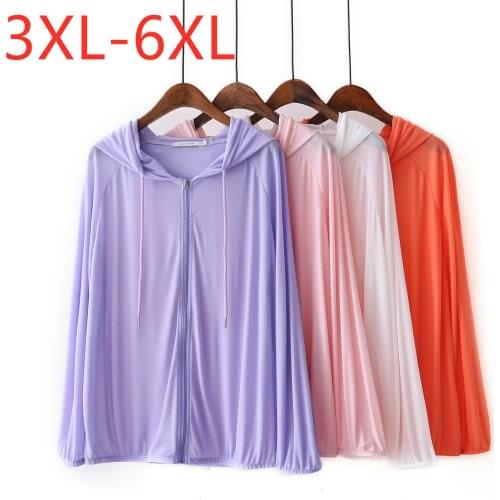 New Ladies Summer Plus Size Hoodie Jacket For Women Large Long Sleeve Loose Purple Zipper Thin Sunscreen Coat 3XL 4XL 5XL 6XL