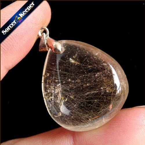 Rare Natural Quartz Gold Rutilated Garden Quartz Crystal Love Necklace Pendant natural minerals Fish Tank Beads PS323