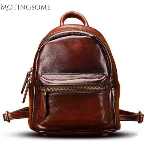 Retro Genuine Leather Backpack Cow Leather Random Color Patchwork Style Unisex Backpacks Ladies Mini Mochila Shopper Bag 2020