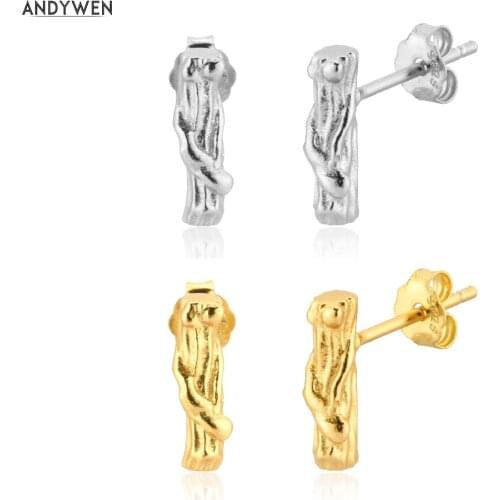 ANDYWEN 925 Sterling Silver Geometric Trunk Stud Earring Women Crystal Fashion Fine Jewelry For Party Rock Punk Piercing