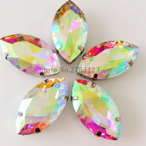 All size AB color Glass Crystal rhinestone Silver bottom sew on stone with holes DIY for Dress