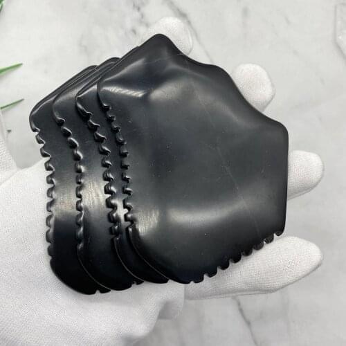 Unique 7 Edge Gua Sha Bian Stone Facial Body Tool 3d Black Guasha with Ridges Hook-edge Scraping Massage Tools Face Sculpting