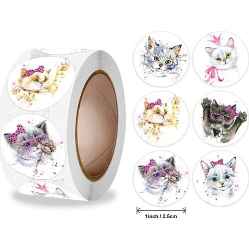 50-500pcs cartoon cat sticker for kids toys decoration teacher reward sticker for children words 6 designs pattern