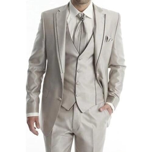 Spring Autumn High Quality Fashion Handsome Grey Suits Slim Fit For Wedding Dress Dinner Party Sets(Jacket + Vest + Pants)