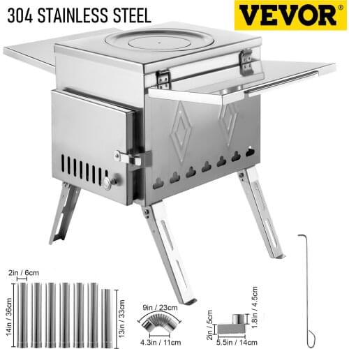 VEVOR Tent Wood Stove 18.1x15x27.2 inch Camping Wood Stove 304 Stainless Steel with Folding Pipe Portable Wood Stove 113 inch