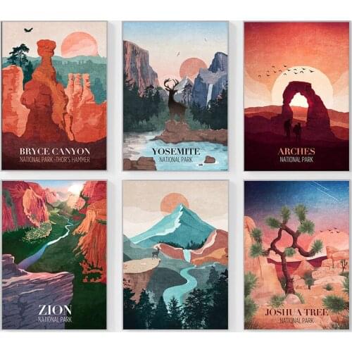 National Parks Tourism Vintage Posters Arches Yosemite Bryce Canyon Canvas Painting Modern Wall Pictures Living Room Home Decor