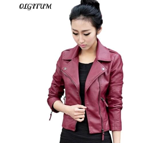 XS-4XL Hot Sale 2020 New Women Spring Autumn Jacket Black/Red Fashion Female Coat Slim PU Leather Short Outwear Jacket Plus Size