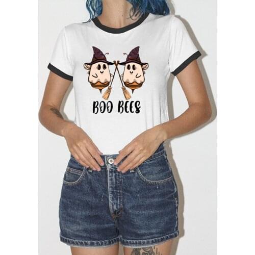 BOO BEES Witch Womens T-Shirt Funny Haloowenn Witch Shirts girl personality Shirts fashion casual Gothic Style Top