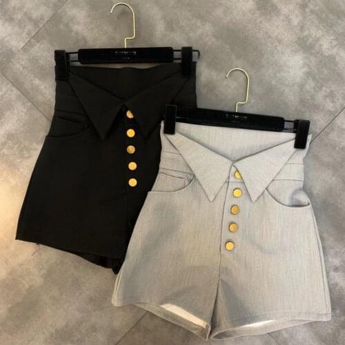 High Waist Short Pants Women 2020 Autumn New Buttons Female Trend High Waist Boots Pants Short Femme