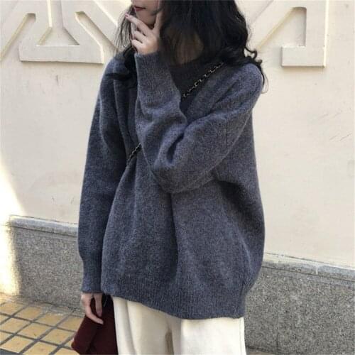 2021 Solid Tops Oversize Women Orange Knitting Sweater Tops Winter Pullover Loose Harajuku Kawaii Basic Teens Autumn Sweater