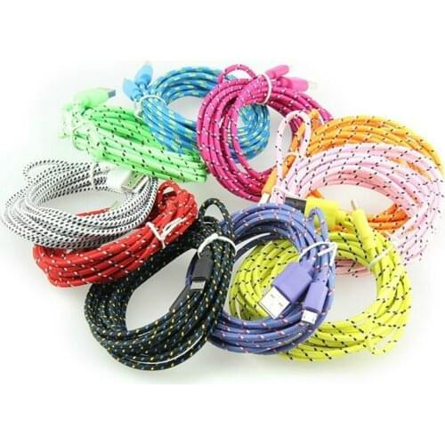 1m/3ft 2M/6ft 3m/10ft Durable Braided Wire Micro 5pin V8 Cable USB Data Sync Fabric Woven Charger Cable High Quality 100pcs/Lot