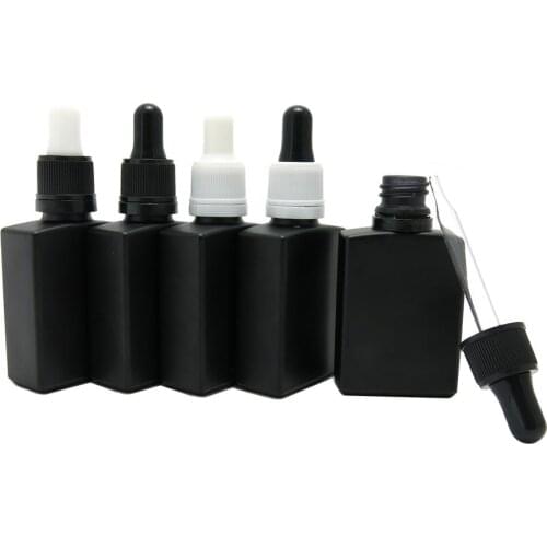 10PCS/LOT 30ML Empty Frost Black Square Glass Dropper Bottles With Tamper Eveident Cap