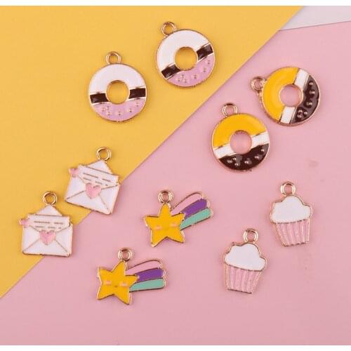 10pcs/lot Donut Envelope Star Cake Enamel Charms Fashion Jewelry Earring Bracelets DIY Making Golden Base