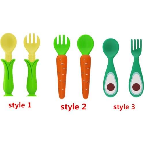 2PCS Safety Silicone Spoons for Baby Teething Stick Teether Newborn Toddler Training Feeding Spoons Infant Tableware Color box