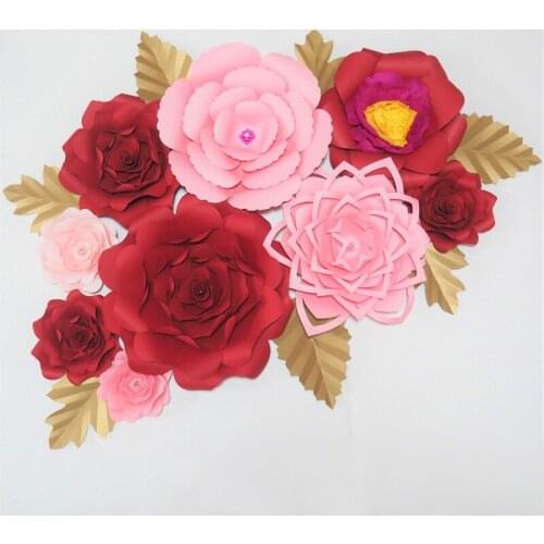 2018 Giant Paper Artificial Flowers Backdrop 9PCS+7 Leaves For Wedding & Event Decor Baby Nursery Windows Display Photography