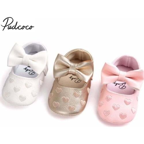 2019 Brand Toddler Girl Boy Shoes Baby Bowknot Heart Embroider Soft Sole Leather Prewalker Sneakers Newborn Crib Shoes 0-18M