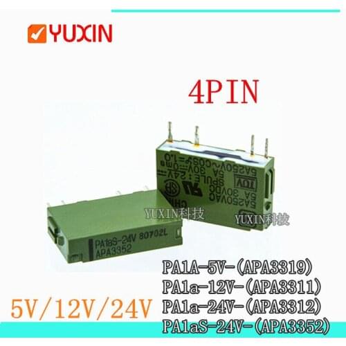 5PCS/LOT New Relay PA1A-5V APA3319 PA1a-12V APA3311 PA1a-24V (APA3312) PA1aS-24V APA3352 PA1A 24V 12VDC 24VDC 4PIN 5A