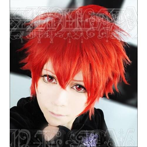 Anime Touken Ranbu Online Kunitoshi Aizen Cosplay Wigs Short Red Heat Resistant Synthetic Hair Wig + Wig Cap