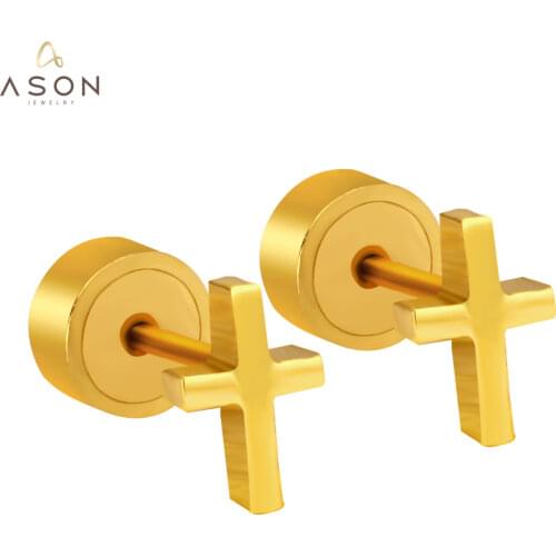 ASONSTEEL Gold/Silver Color Cross Earring Fashion Jewelry for Women Ladies Stainless Steel Stud Earring Christmas Gift Party